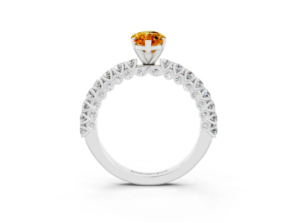 Platinum Marquise Cut Diamond Pavé Band Solitaire Ring with Prong Setting