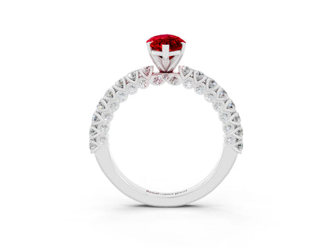 White gold Marquise Cut Diamond Pavé Band Solitaire Ring with Prong Setting_3