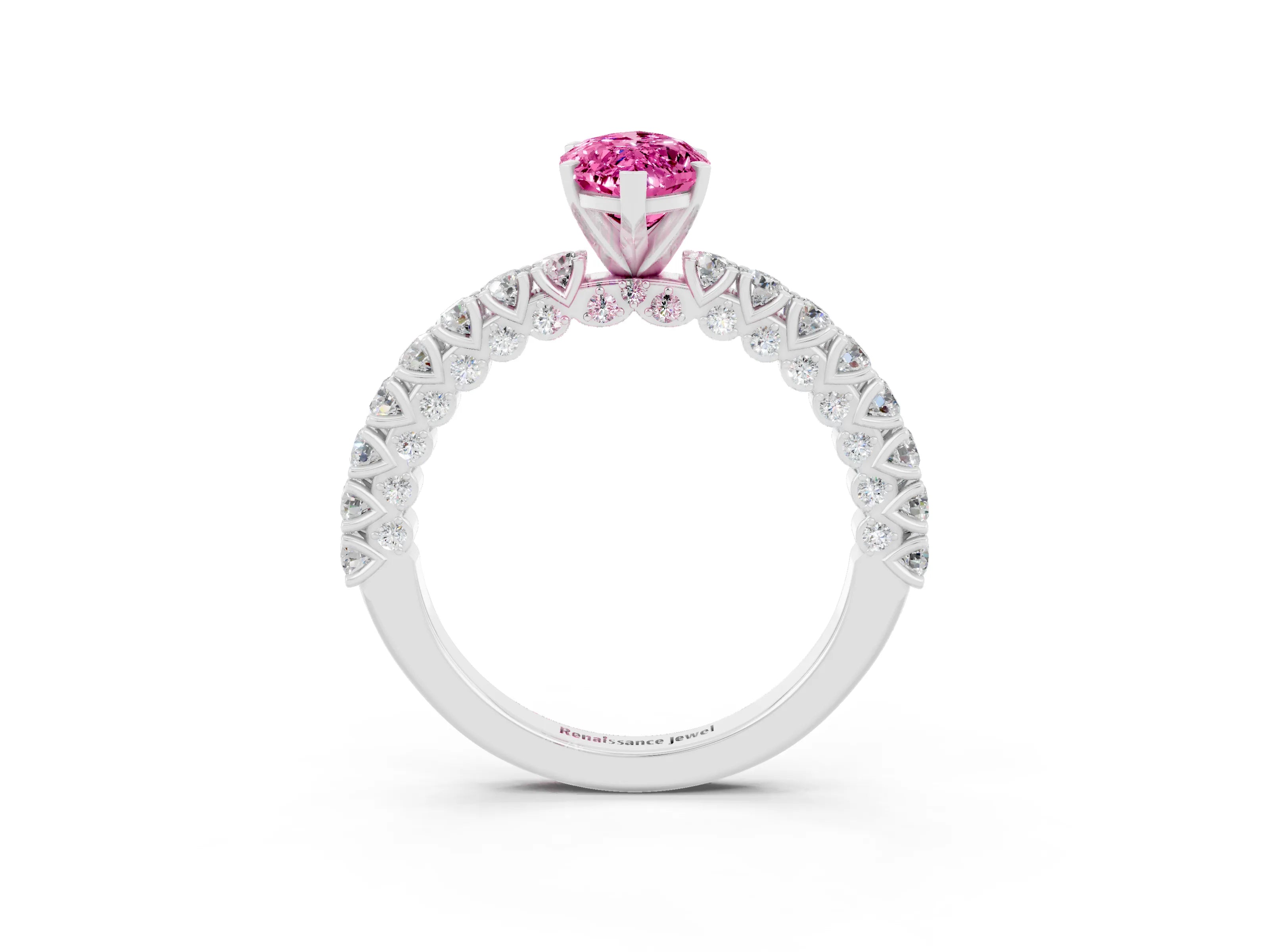White gold Marquise Cut Diamond Pavé Band Solitaire Ring with Prong Setting_3