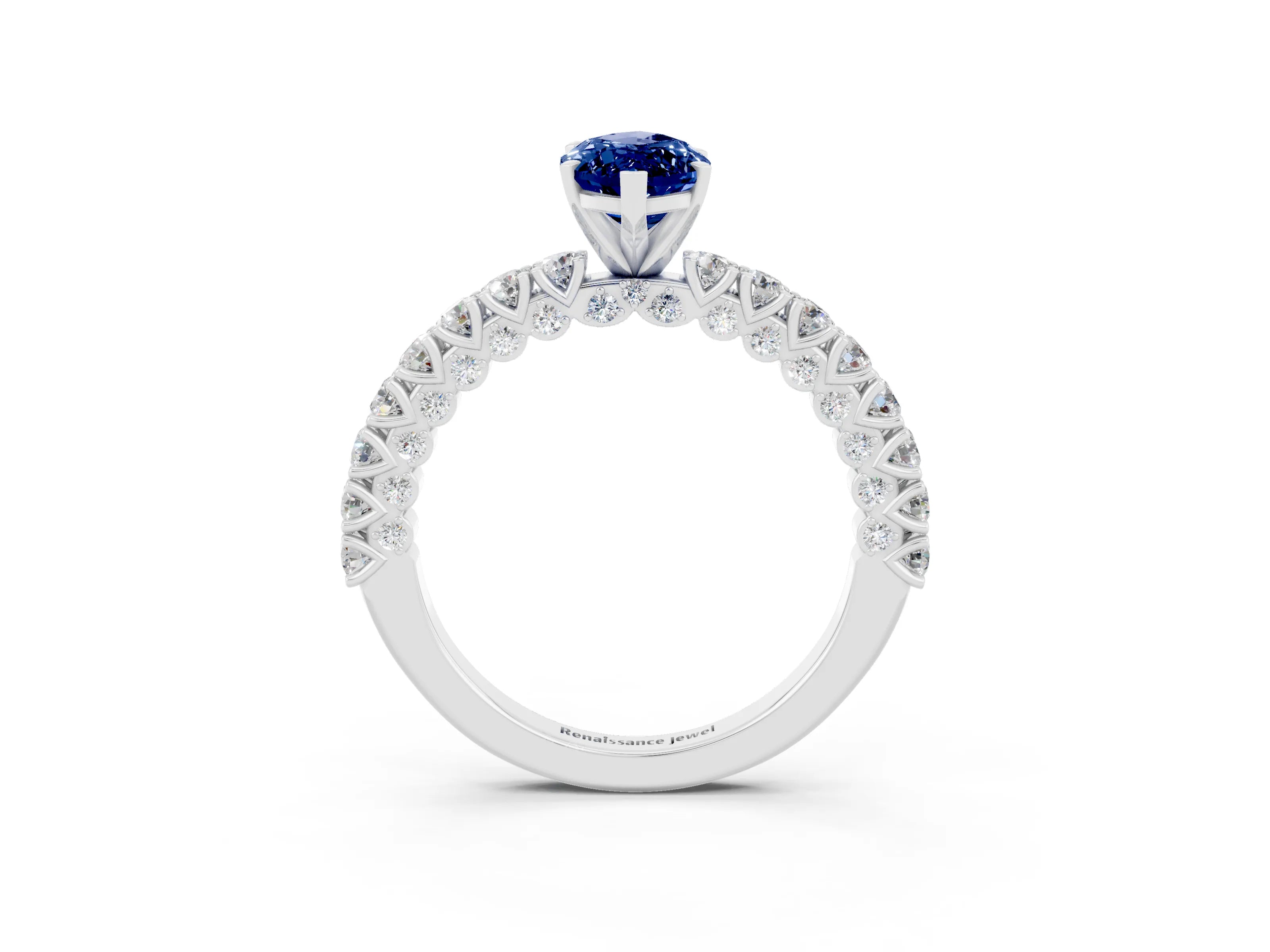 White gold Marquise Cut Diamond Pavé Band Solitaire Ring with Prong Setting_3