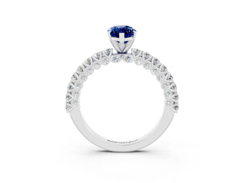 White gold Marquise Cut Diamond Pavé Band Solitaire Ring with Prong Setting_3