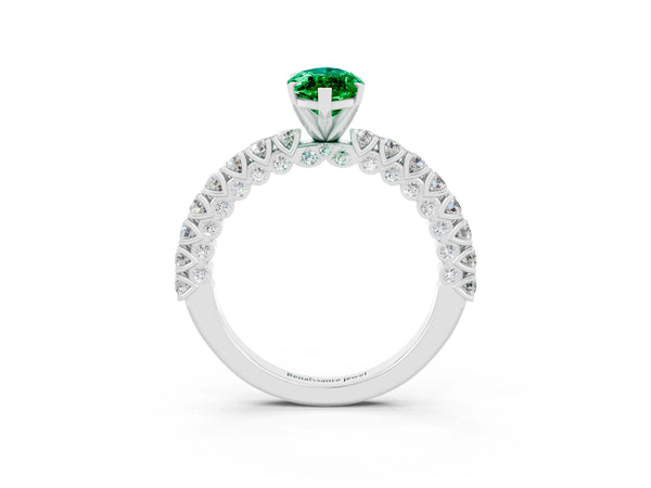 White gold Marquise Cut Diamond Pavé Band Solitaire Ring with Prong Setting