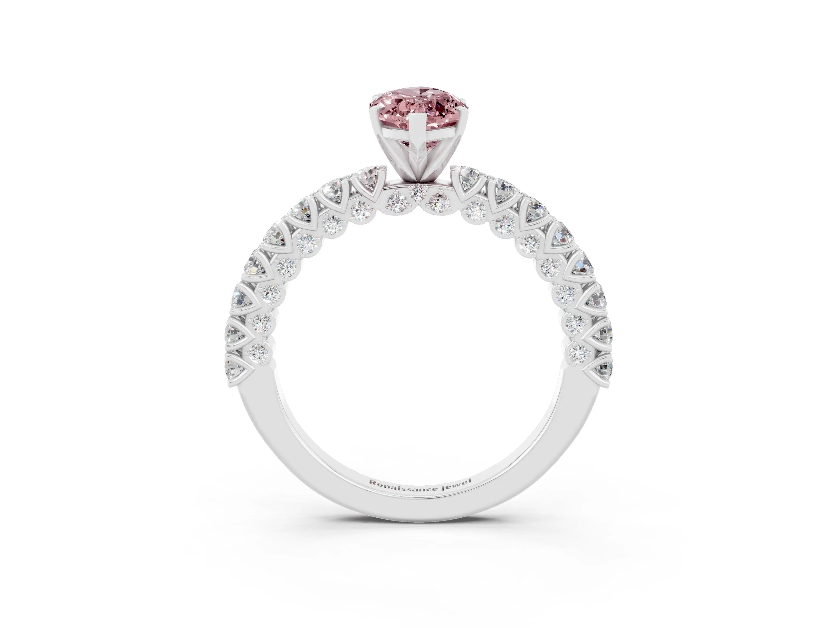 White gold Marquise Cut Diamond Pavé Band Solitaire Ring with Prong Setting_3