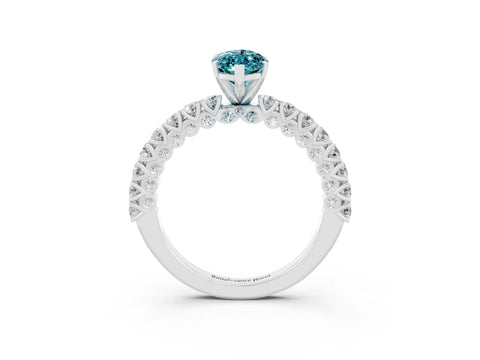 White gold Marquise Cut Diamond Pavé Band Solitaire Ring with Prong Setting_3