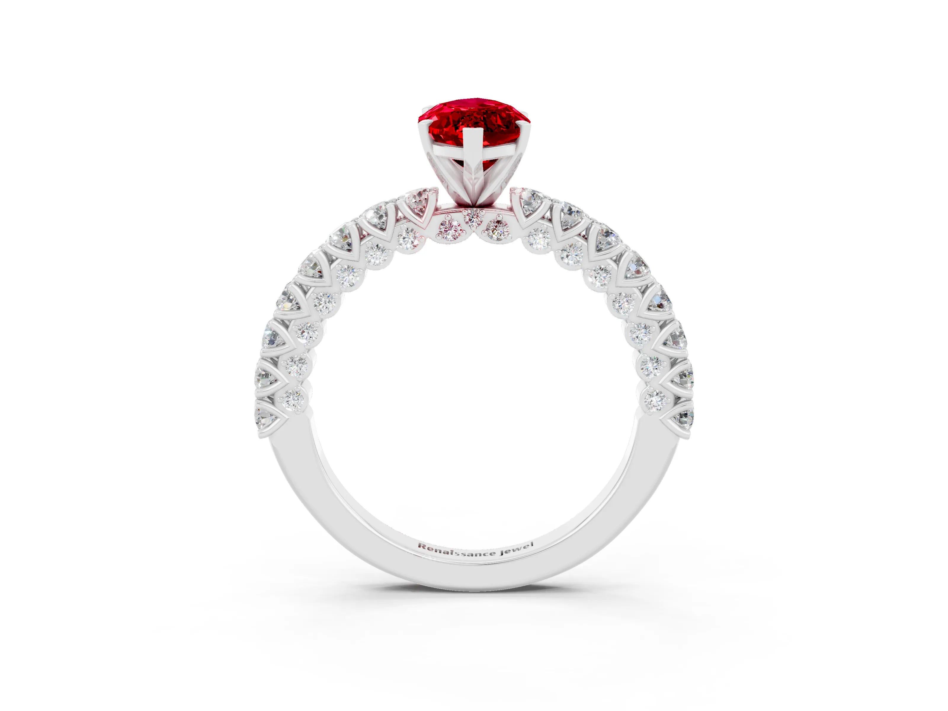 White gold Marquise Cut Diamond Pavé Band Solitaire Ring with Prong Setting_3