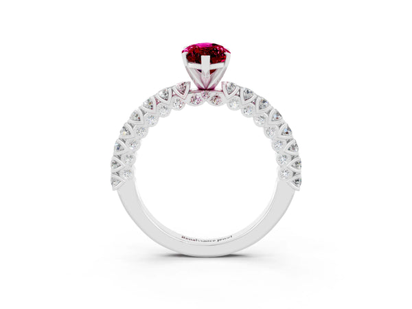 Platinum Marquise Cut Diamond Pavé Band Solitaire Ring with Prong Setting