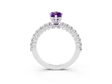 White gold Marquise Cut Diamond Pavé Band Solitaire Ring with Prong Setting_3
