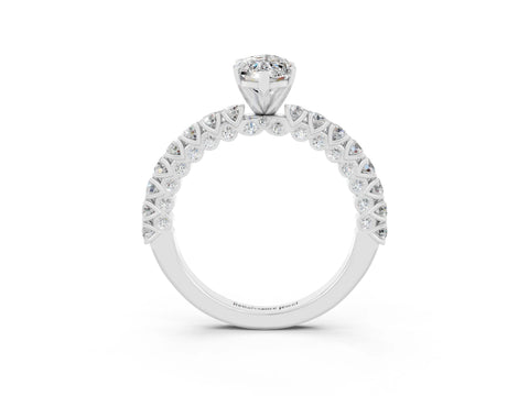 White gold Marquise Cut Diamond Pavé Band Solitaire Ring with Prong Setting_3