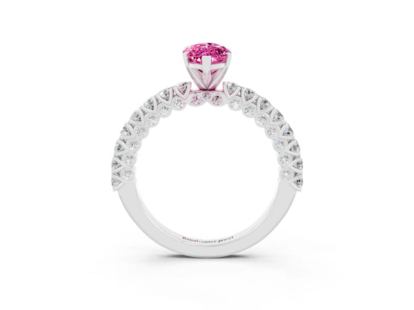 Platinum Marquise Cut Diamond Pavé Band Solitaire Ring with Prong Setting
