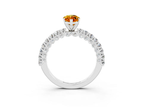 White gold Marquise Cut Diamond Pavé Band Solitaire Ring with Prong Setting_3
