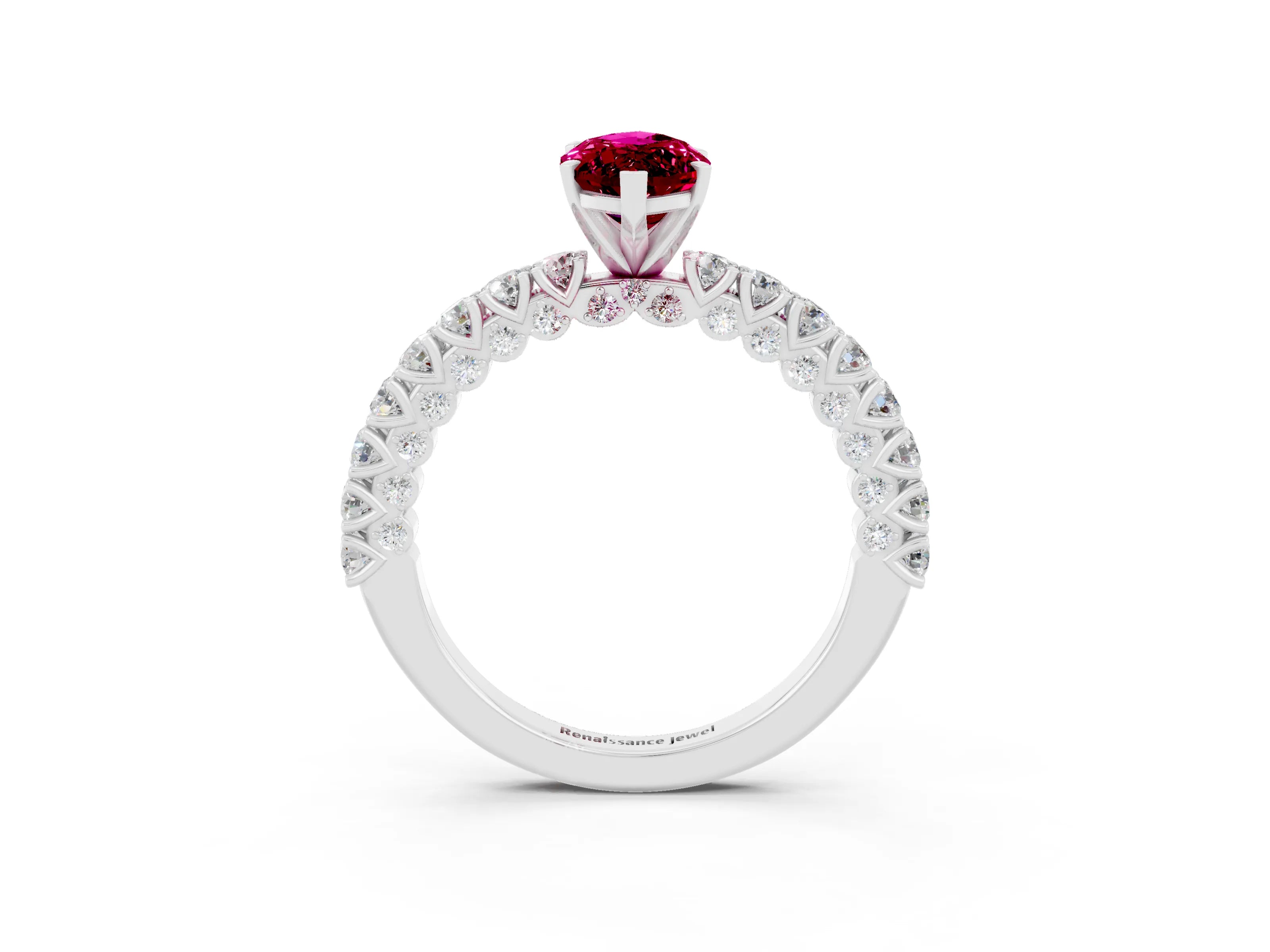 White gold Marquise Cut Diamond Pavé Band Solitaire Ring with Prong Setting_3