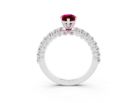 White gold Marquise Cut Diamond Pavé Band Solitaire Ring with Prong Setting_3