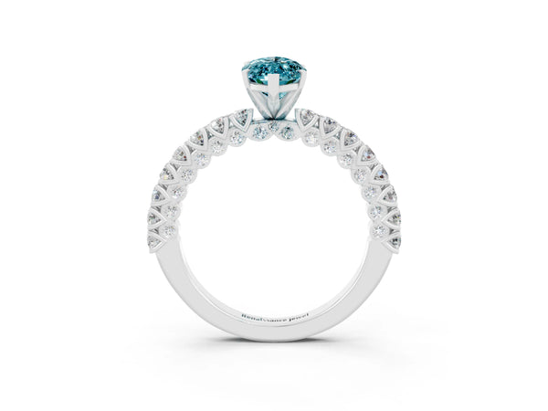 Silver Marquise Cut Diamond Pavé Band Solitaire Ring with Prong Setting