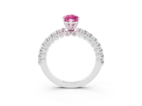 White gold Marquise Cut Diamond Pavé Band Solitaire Ring with Prong Setting_3
