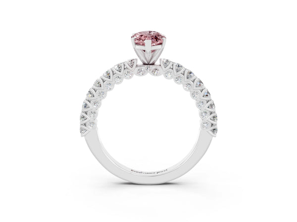 Platinum Marquise Cut Diamond Pavé Band Solitaire Ring with Prong Setting