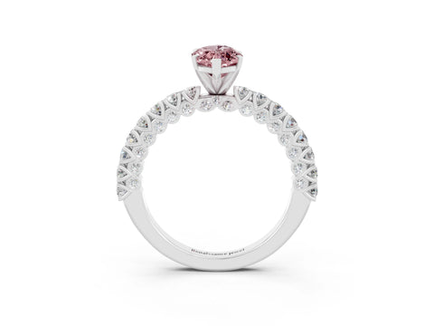 White gold Marquise Cut Diamond Pavé Band Solitaire Ring with Prong Setting_3