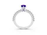 White gold Marquise Cut Diamond Pavé Band Solitaire Ring with Prong Setting_3