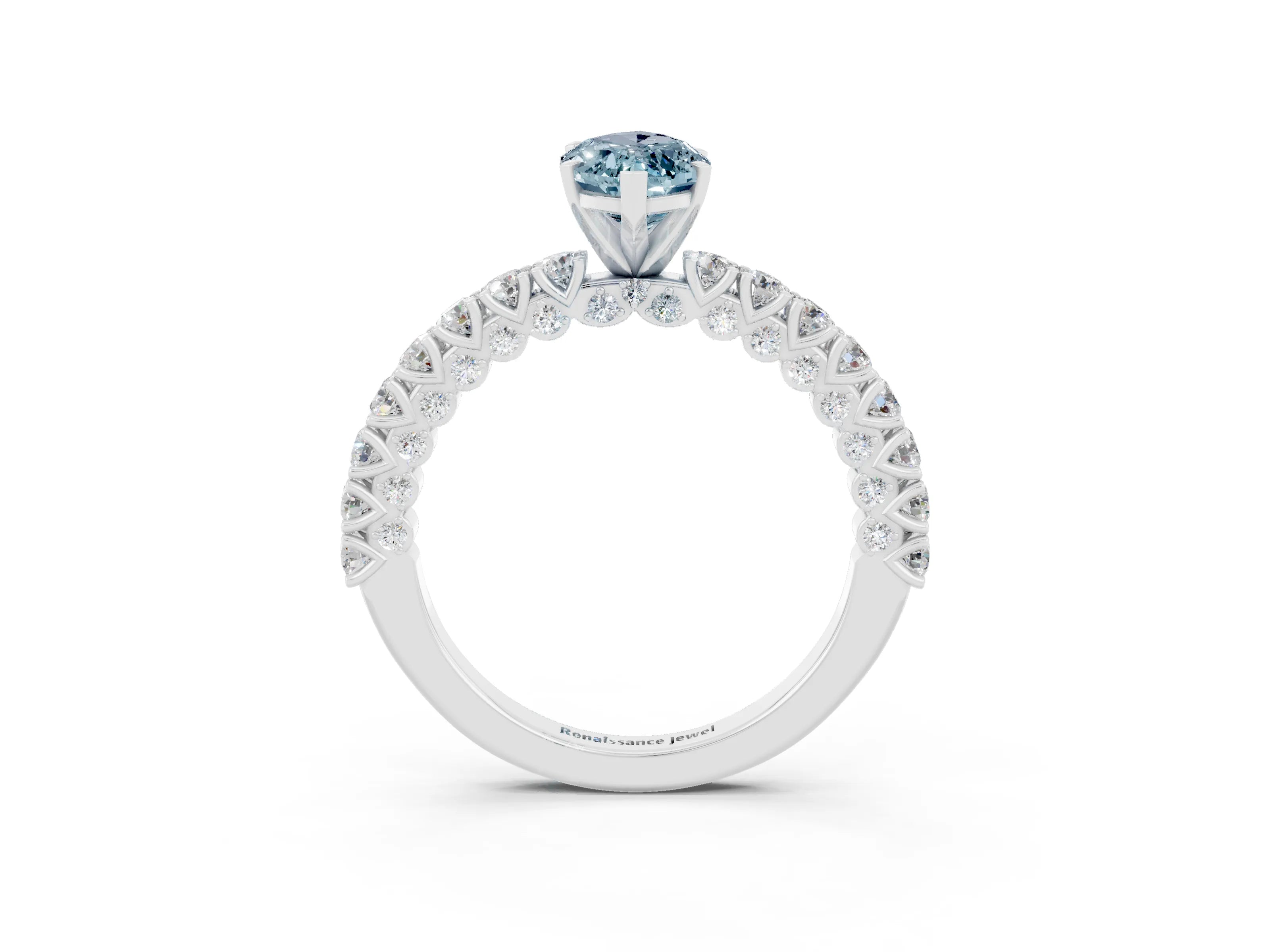 White gold Marquise Cut Diamond Pavé Band Solitaire Ring with Prong Setting_3