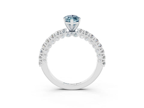 White gold Marquise Cut Diamond Pavé Band Solitaire Ring with Prong Setting_3