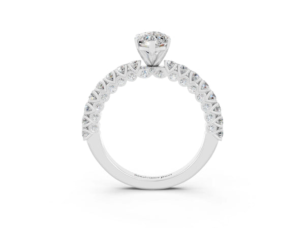 Silver Marquise Cut Diamond Pavé Band Solitaire Ring with Prong Setting