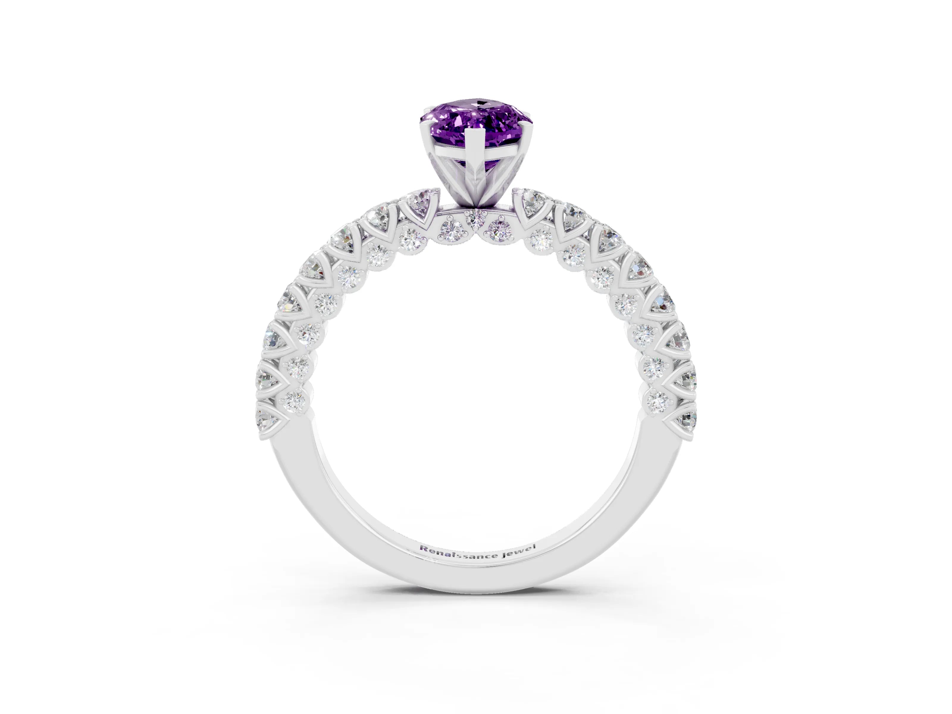 White gold Marquise Cut Diamond Pavé Band Solitaire Ring with Prong Setting_3
