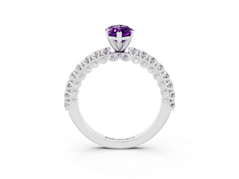 White gold Marquise Cut Diamond Pavé Band Solitaire Ring with Prong Setting_3
