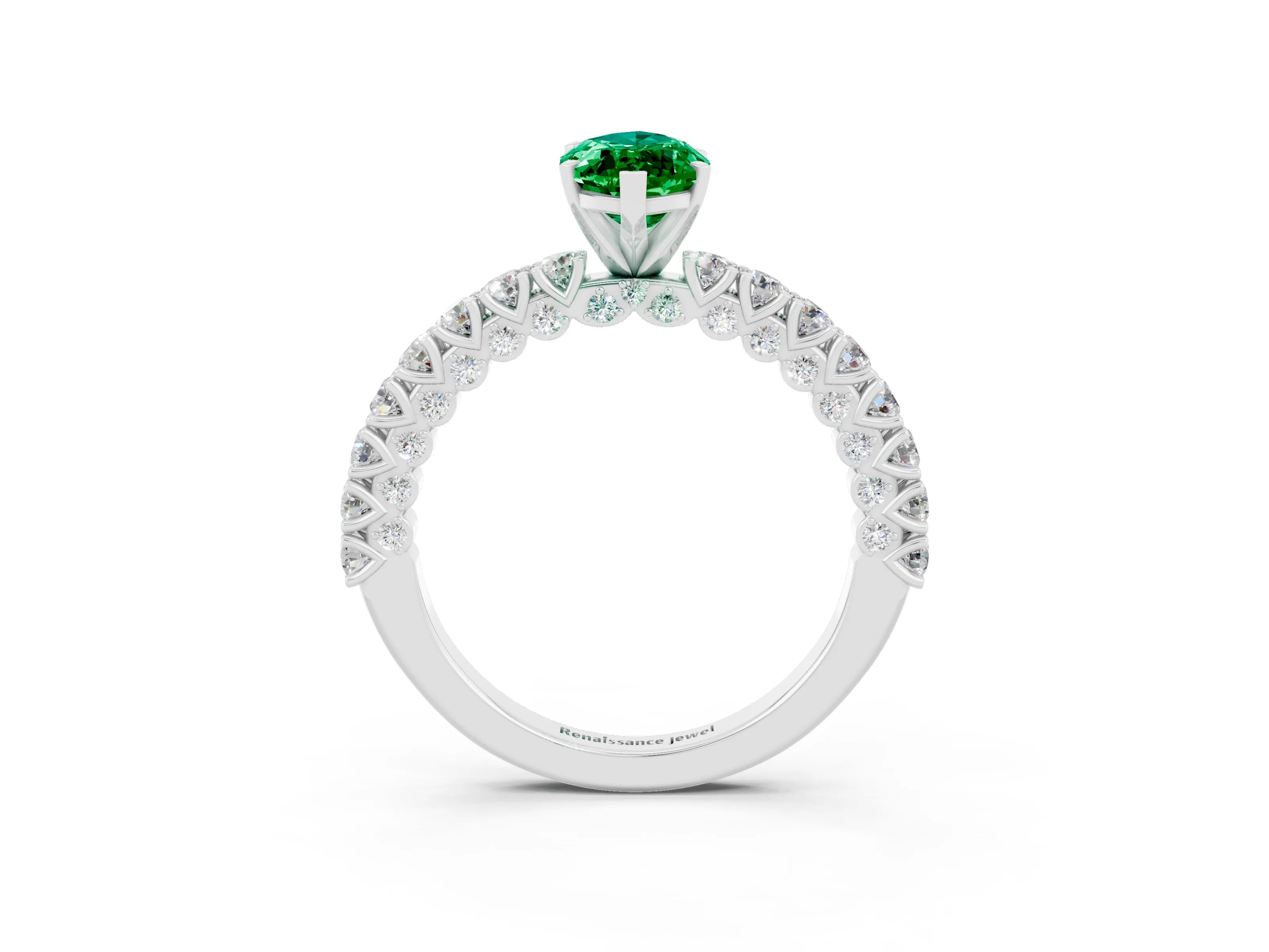White gold Marquise Cut Diamond Pavé Band Solitaire Ring with Prong Setting_3