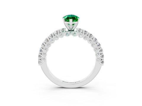 White gold Marquise Cut Diamond Pavé Band Solitaire Ring with Prong Setting_3