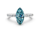 White gold Marquise Cut Diamond Pavé Band Solitaire Ring with Prong Setting