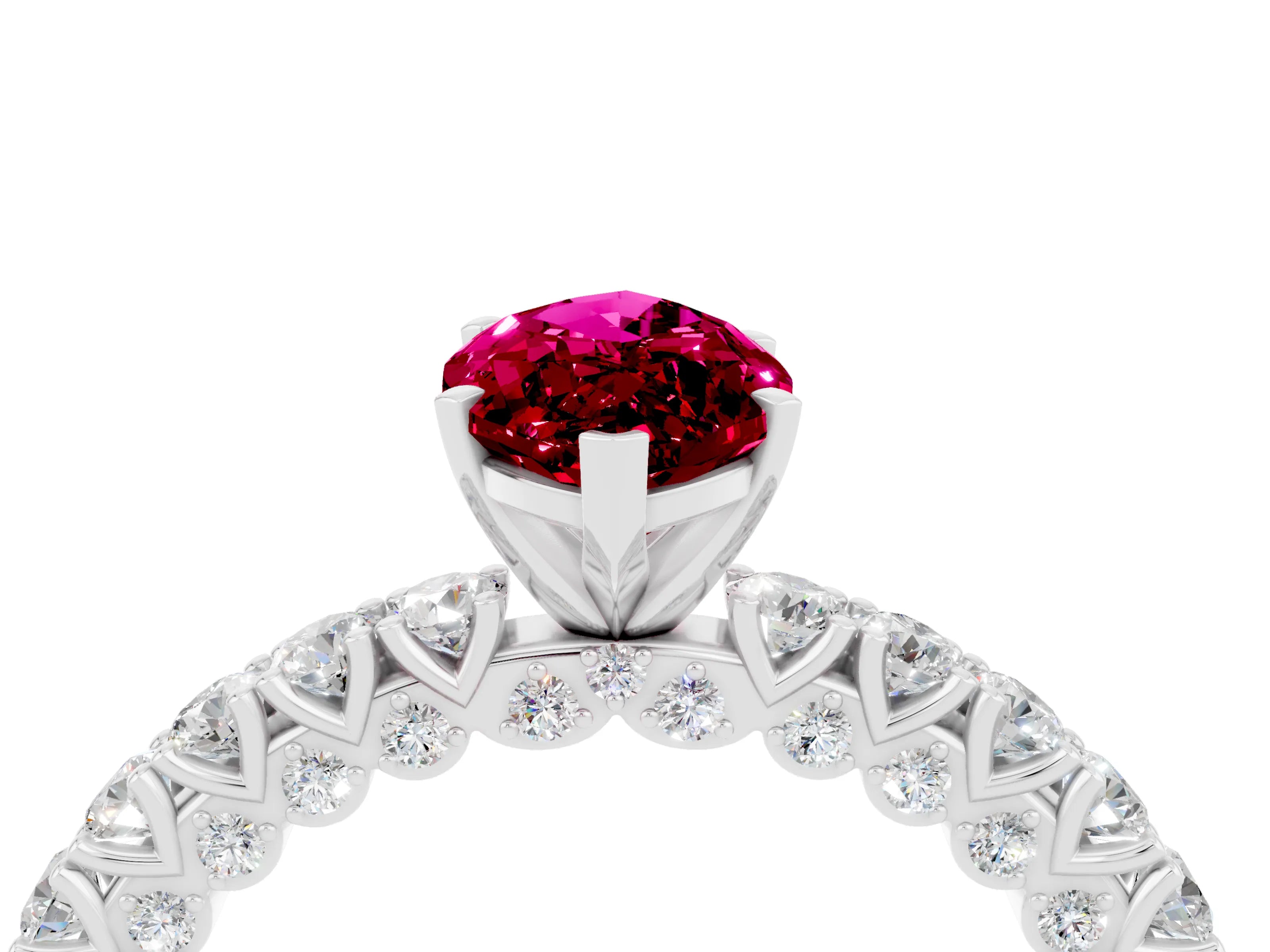 White gold Marquise Cut Diamond Pavé Band Solitaire Ring with Prong Setting_4