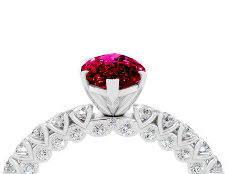 White gold Marquise Cut Diamond Pavé Band Solitaire Ring with Prong Setting_4