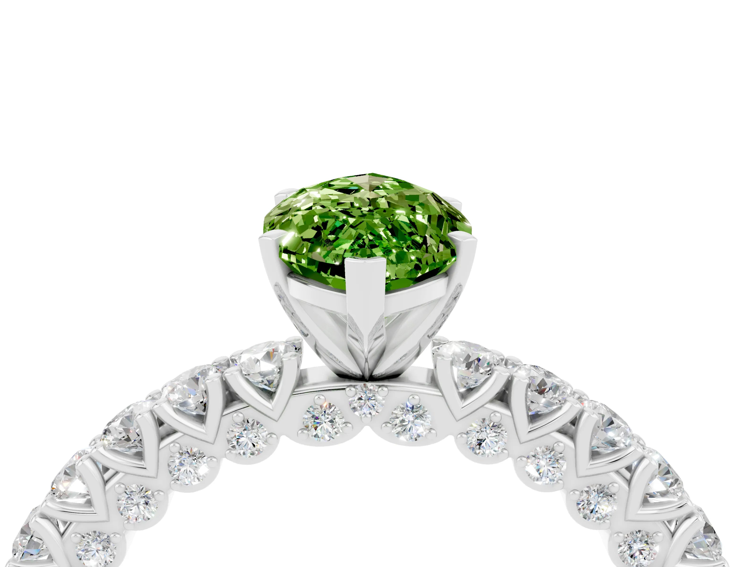 White gold Marquise Cut Diamond Pavé Band Solitaire Ring with Prong Setting_4