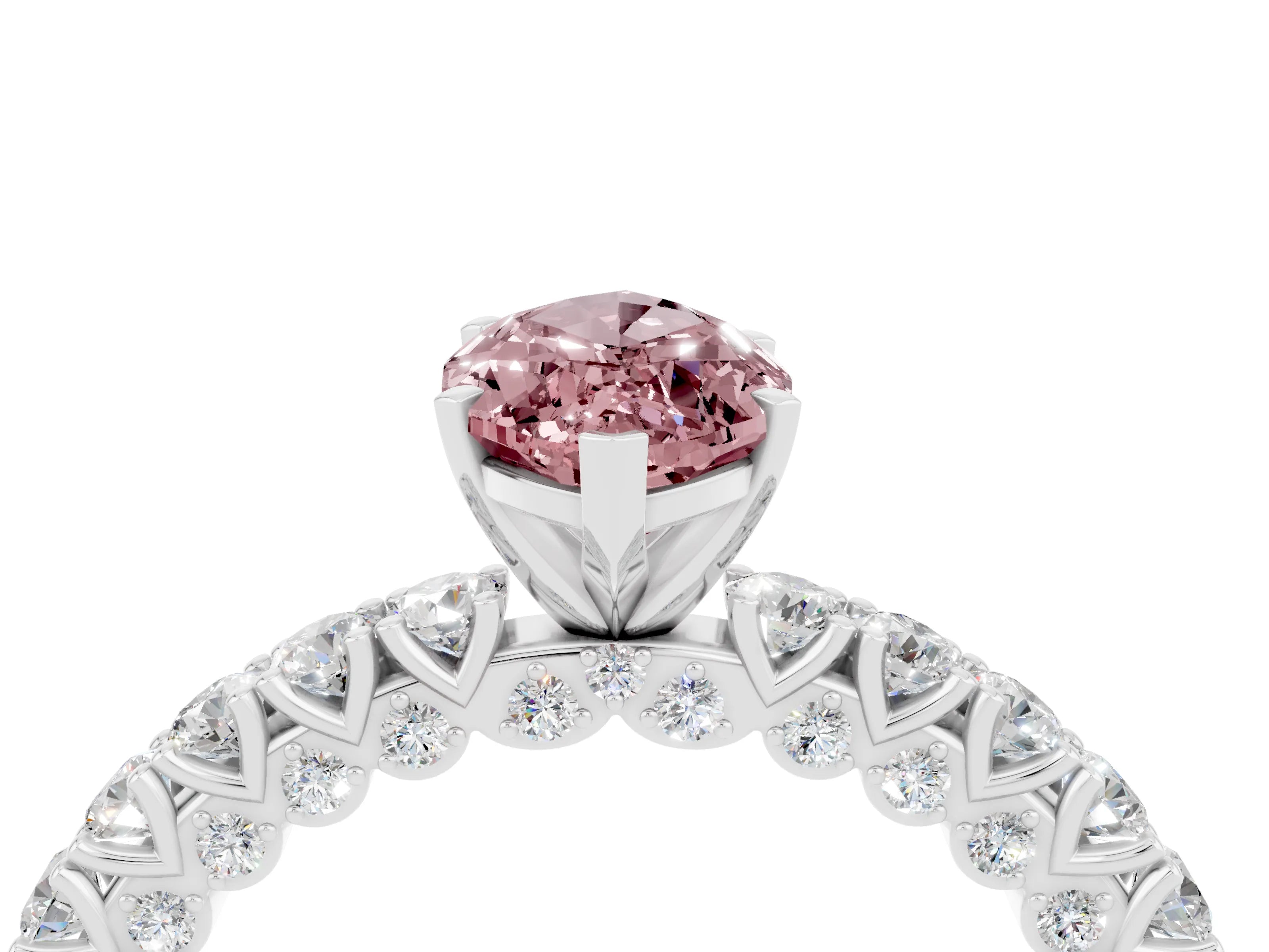 White gold Marquise Cut Diamond Pavé Band Solitaire Ring with Prong Setting_4