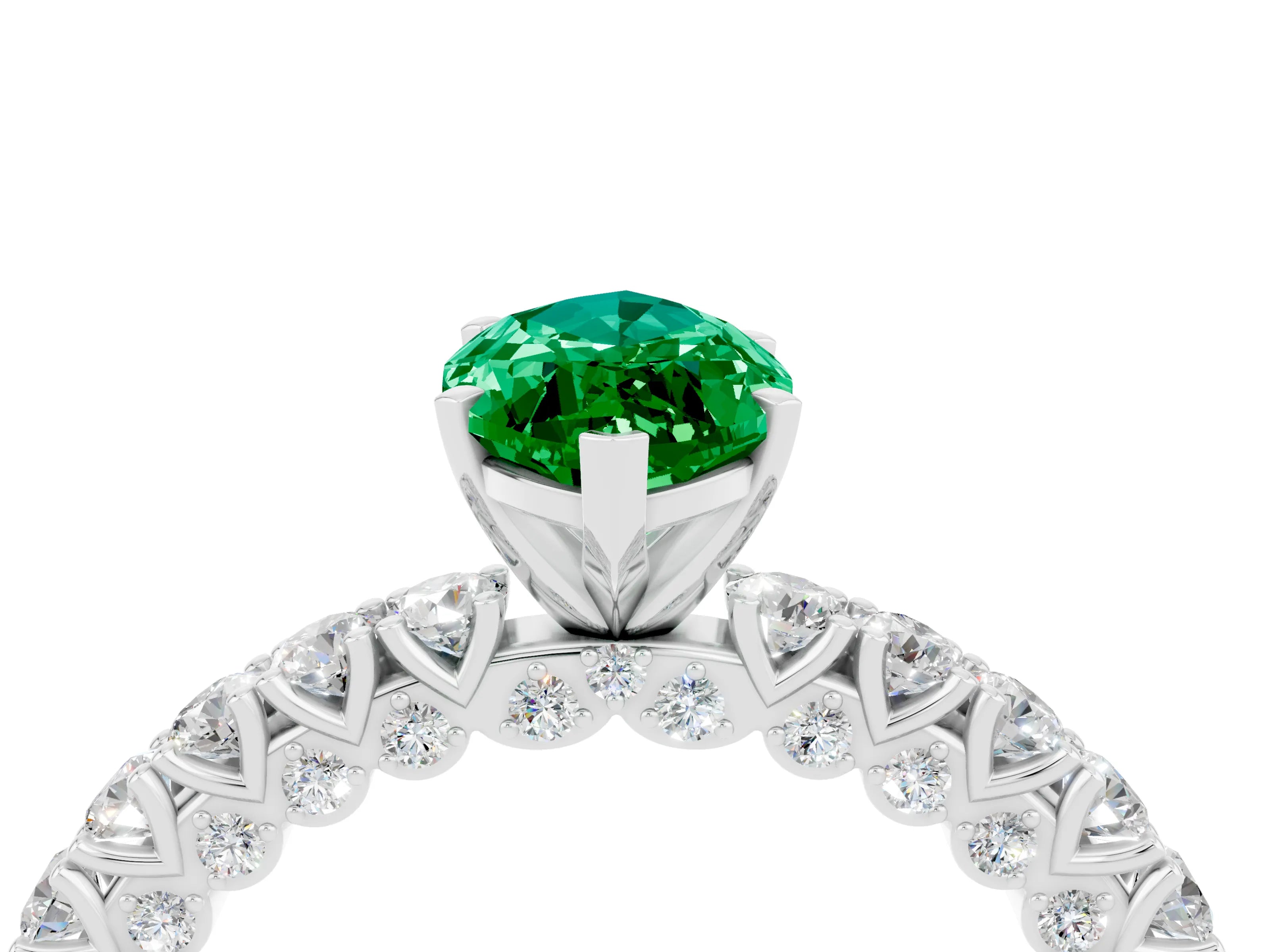 White gold Marquise Cut Diamond Pavé Band Solitaire Ring with Prong Setting_4