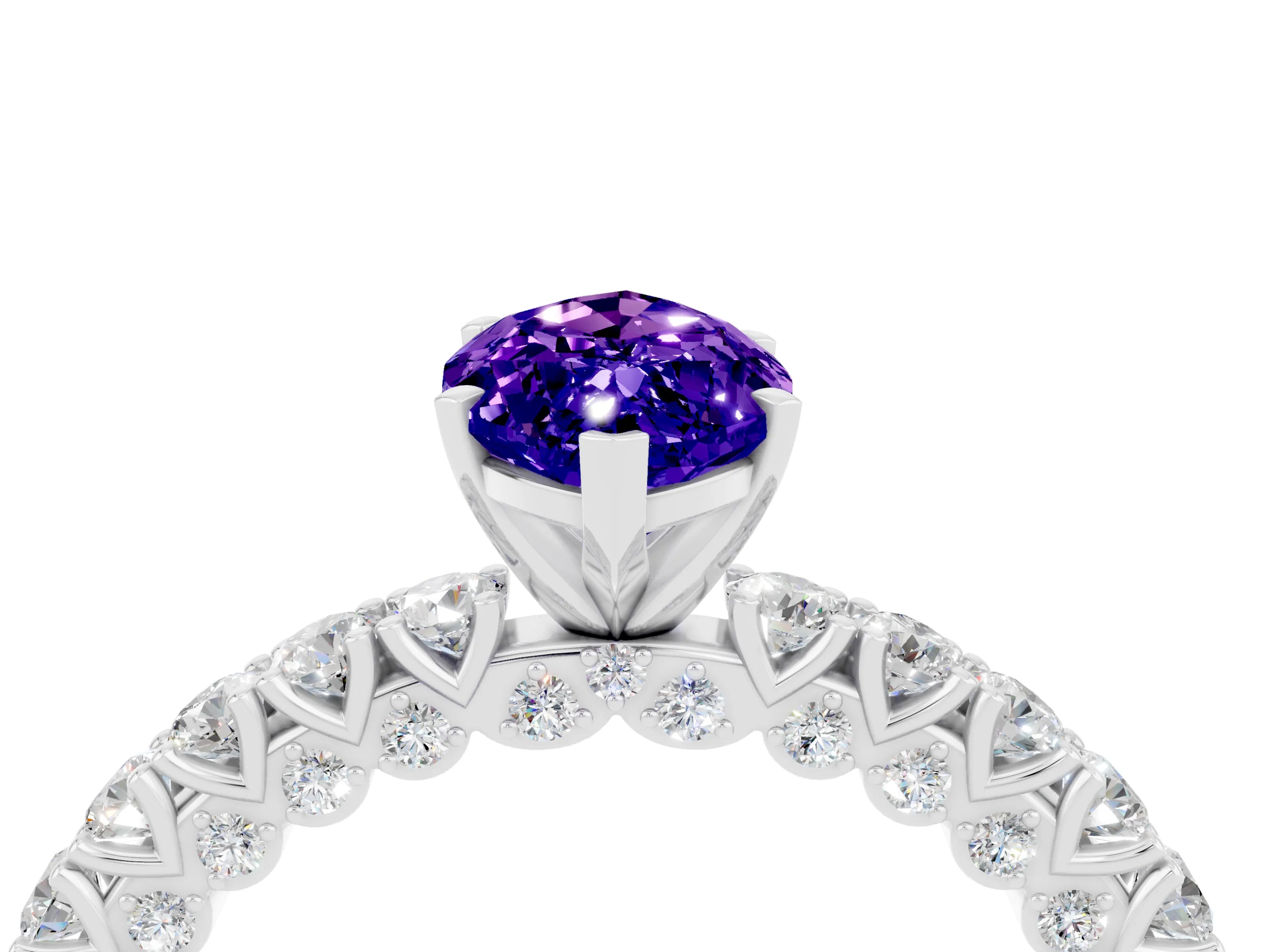 White gold Marquise Cut Diamond Pavé Band Solitaire Ring with Prong Setting_4