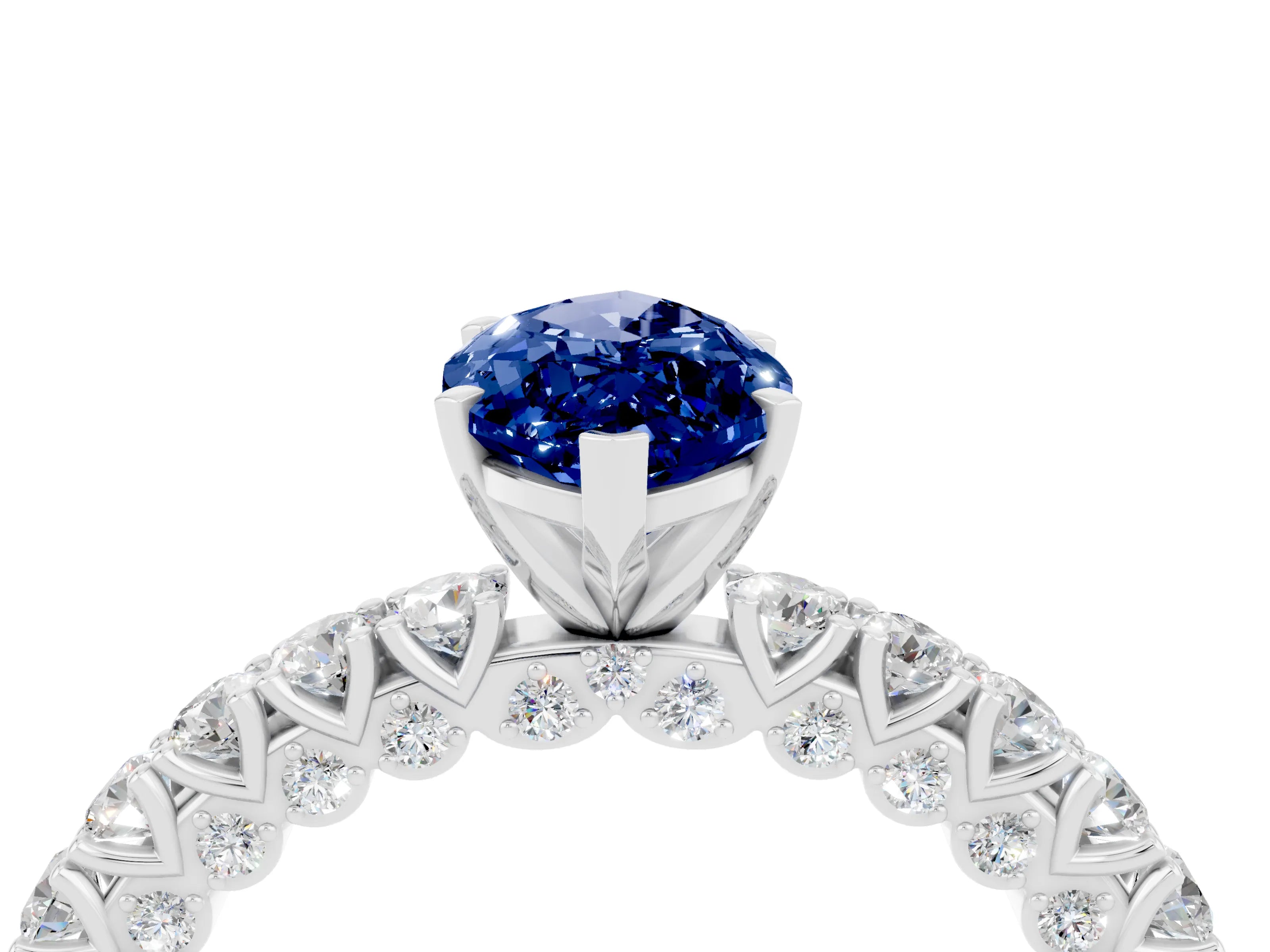 White gold Marquise Cut Diamond Pavé Band Solitaire Ring with Prong Setting_4