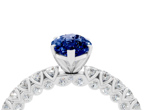 White gold Marquise Cut Diamond Pavé Band Solitaire Ring with Prong Setting_4