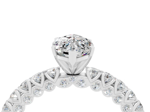 White gold Marquise Cut Diamond Pavé Band Solitaire Ring with Prong Setting_4