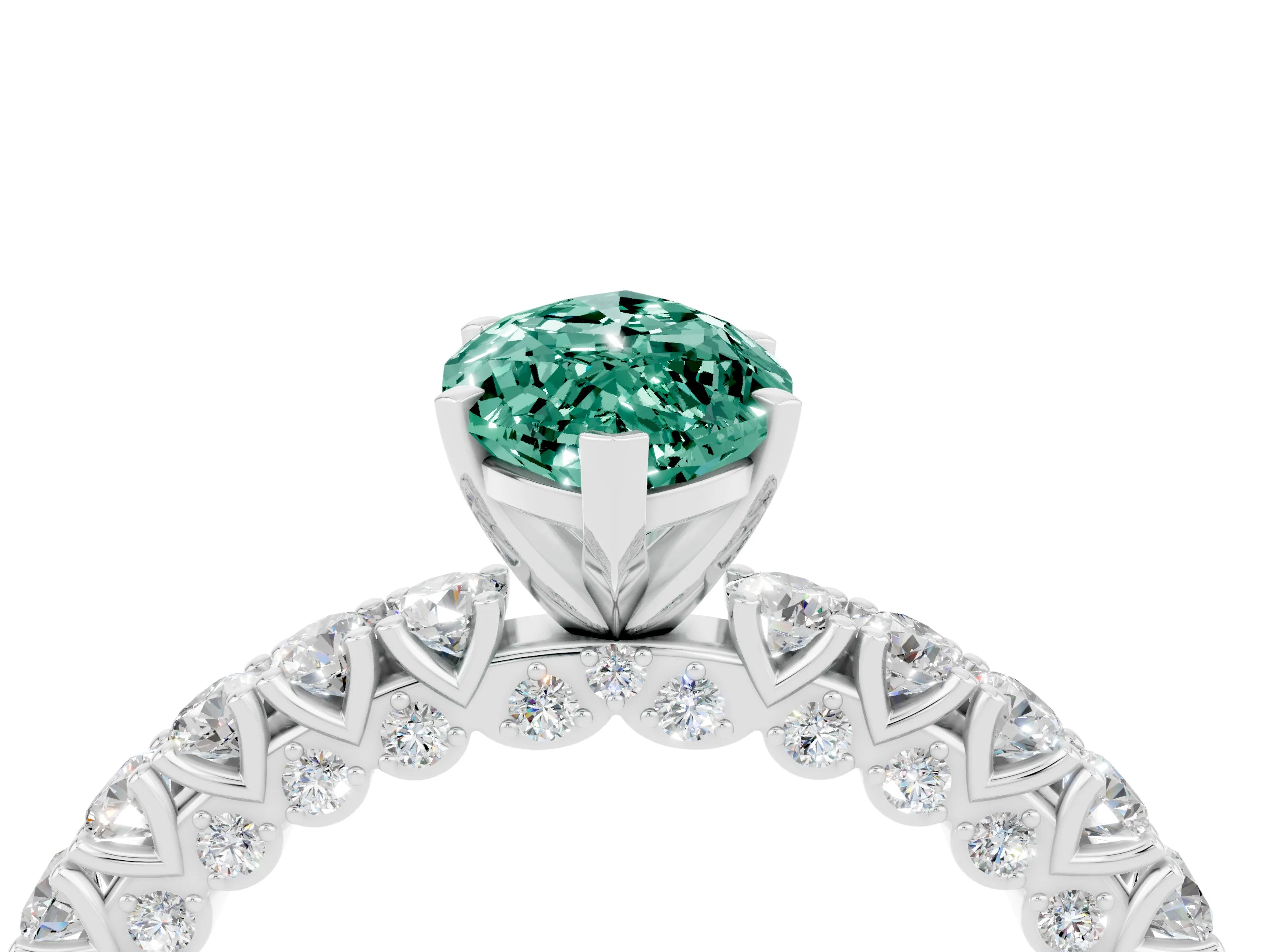 White gold Marquise Cut Diamond Pavé Band Solitaire Ring with Prong Setting_4