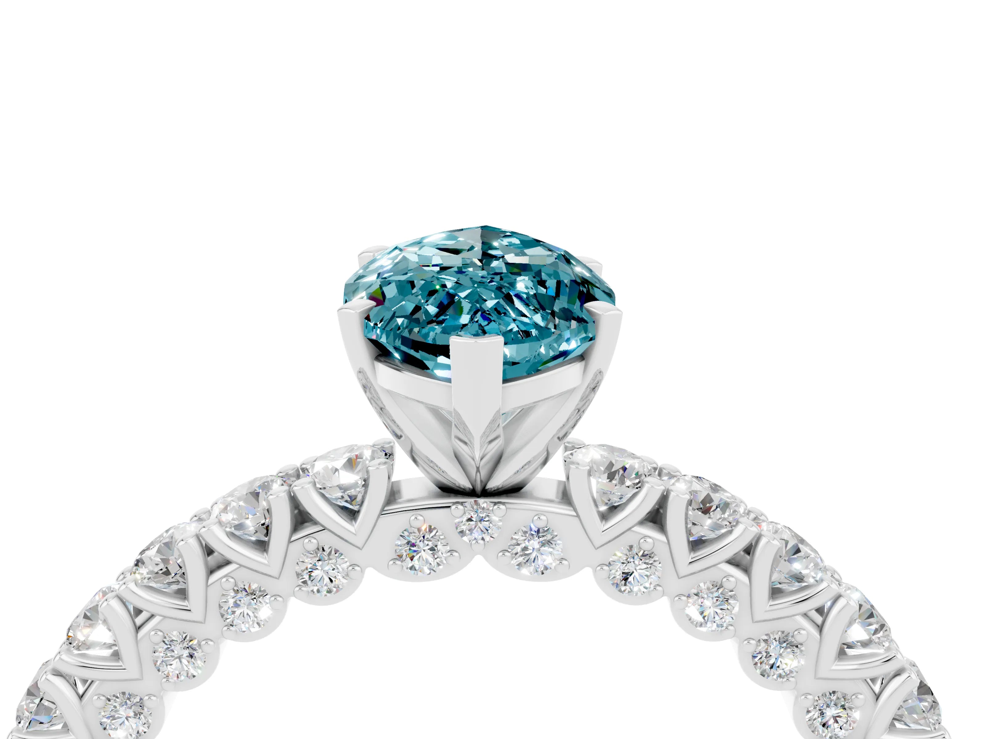 White gold Marquise Cut Diamond Pavé Band Solitaire Ring with Prong Setting_4