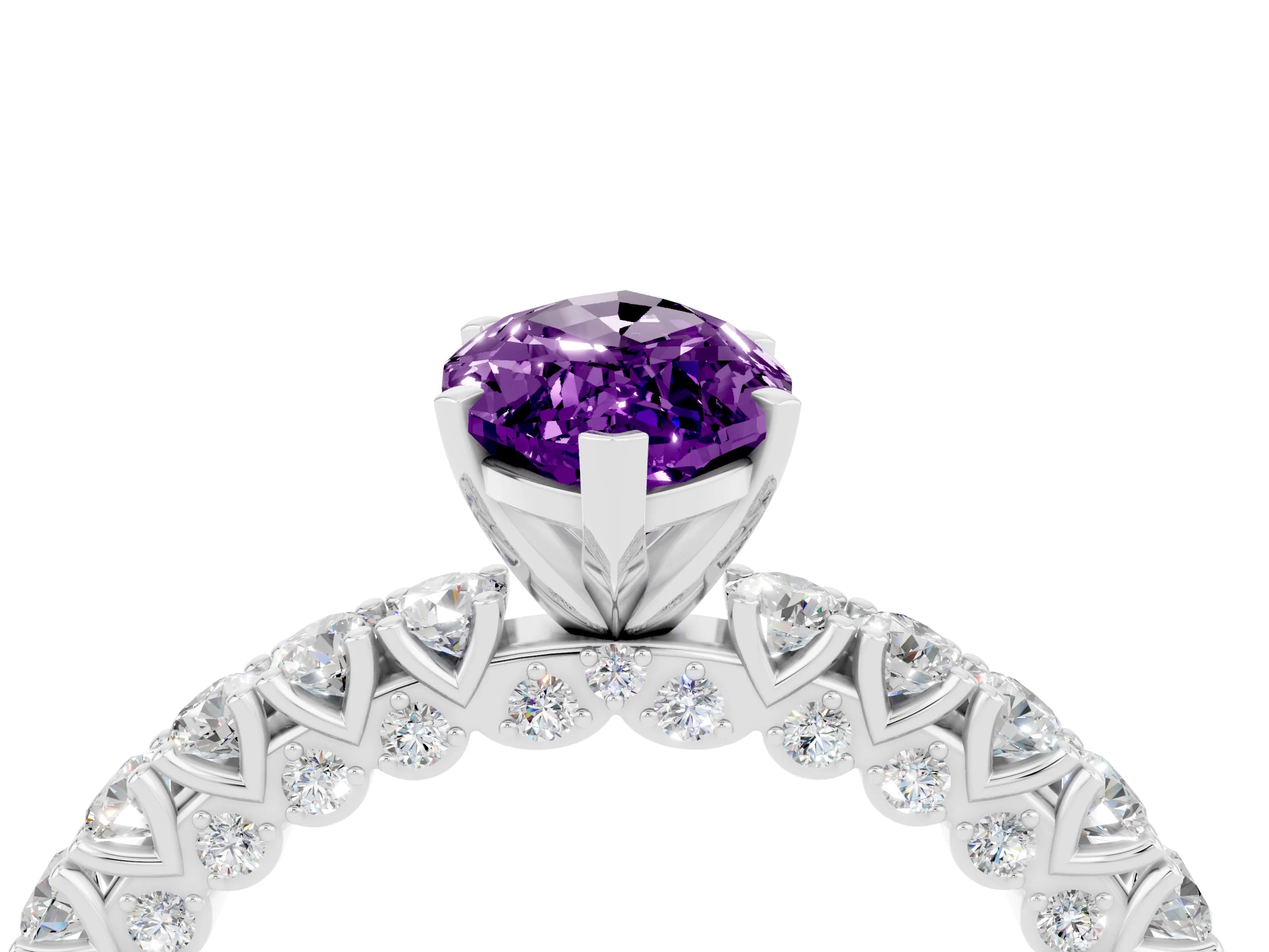 White gold Marquise Cut Diamond Pavé Band Solitaire Ring with Prong Setting_4