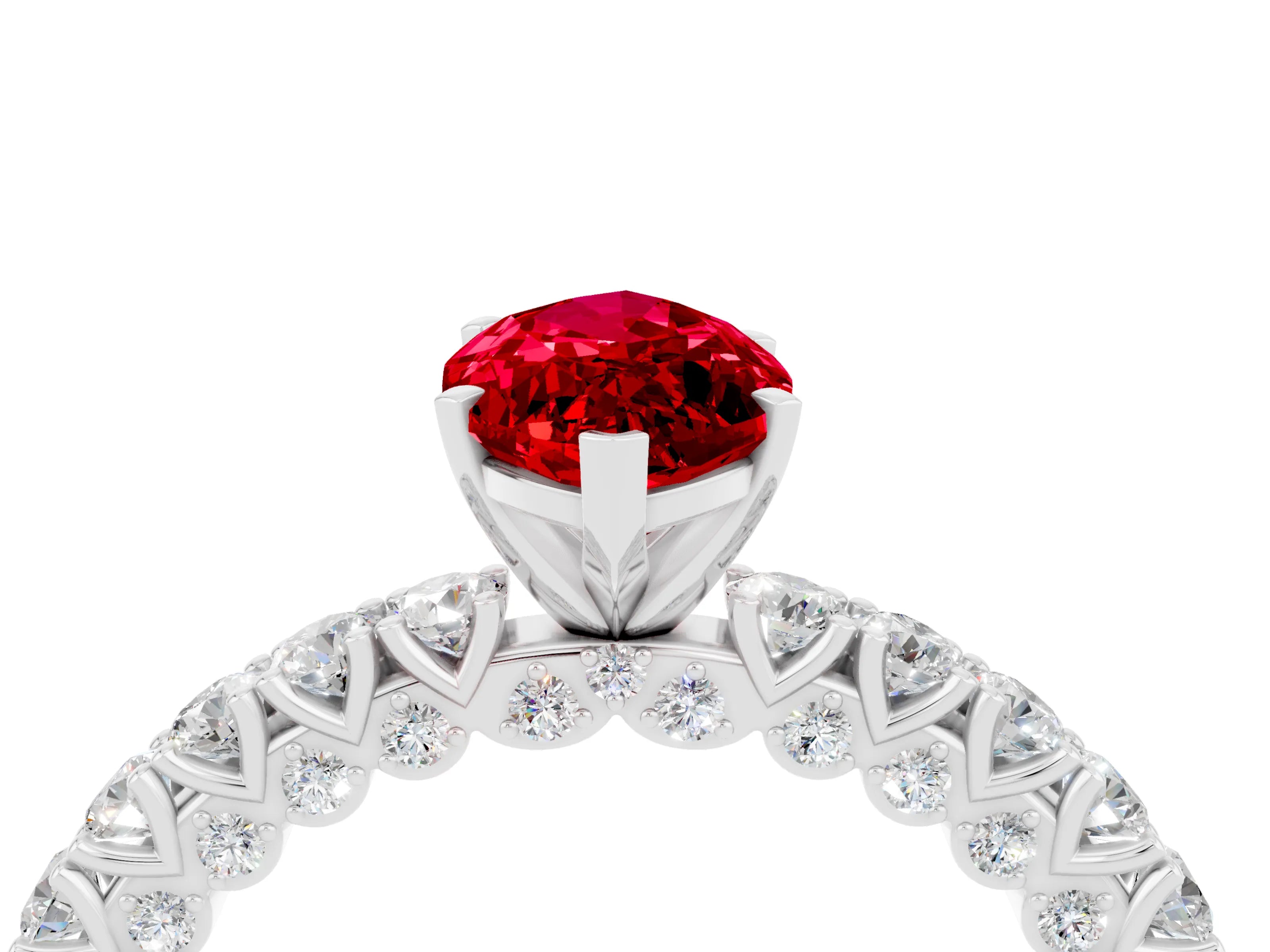 White gold Marquise Cut Diamond Pavé Band Solitaire Ring with Prong Setting_4