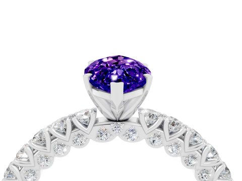 White gold Marquise Cut Diamond Pavé Band Solitaire Ring with Prong Setting_4