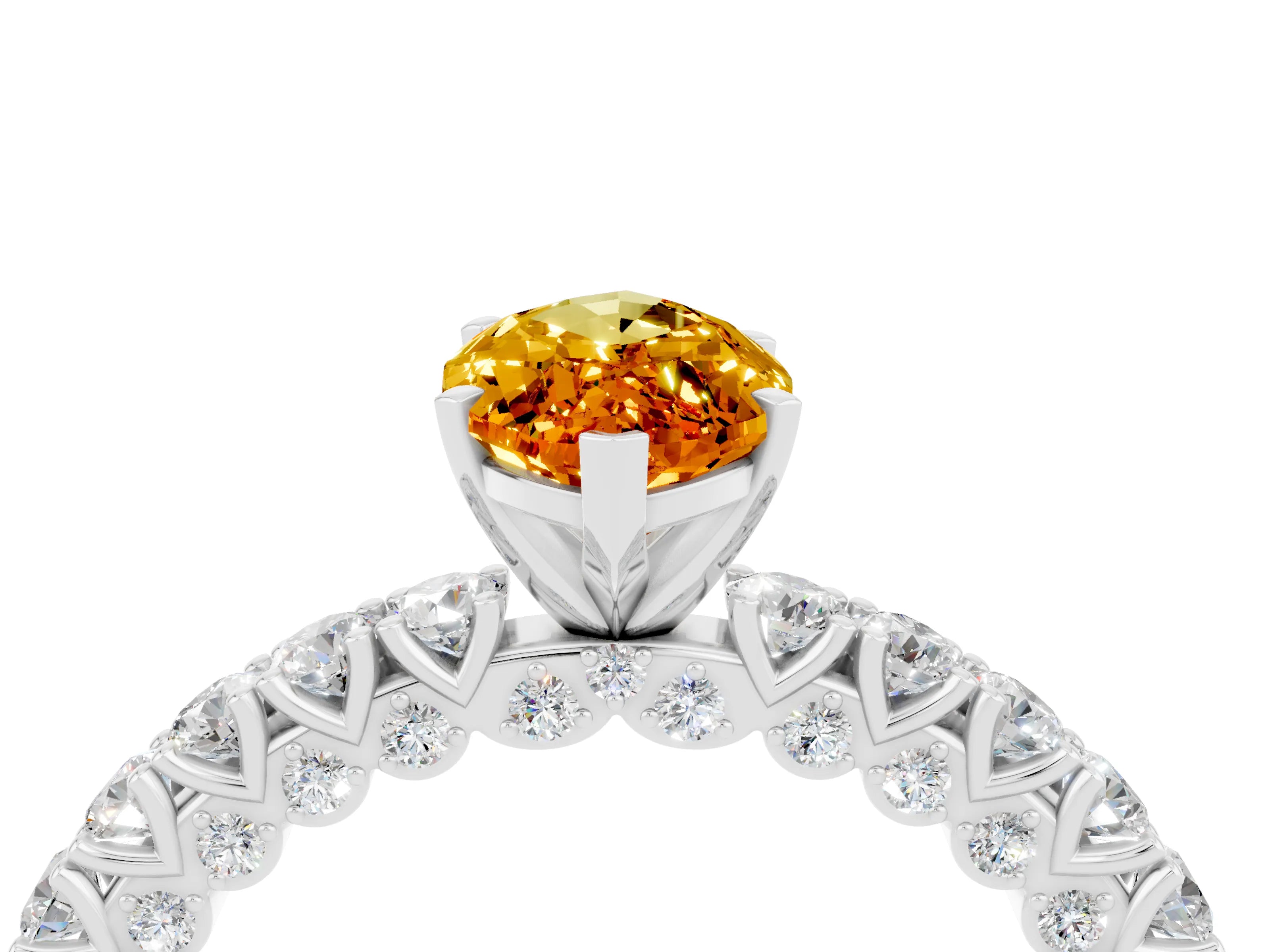 White gold Marquise Cut Diamond Pavé Band Solitaire Ring with Prong Setting_4