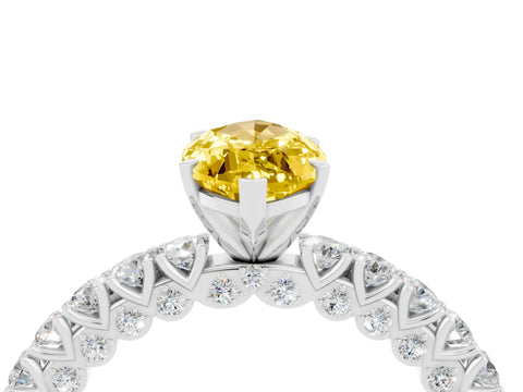 White gold Marquise Cut Diamond Pavé Band Solitaire Ring with Prong Setting_4