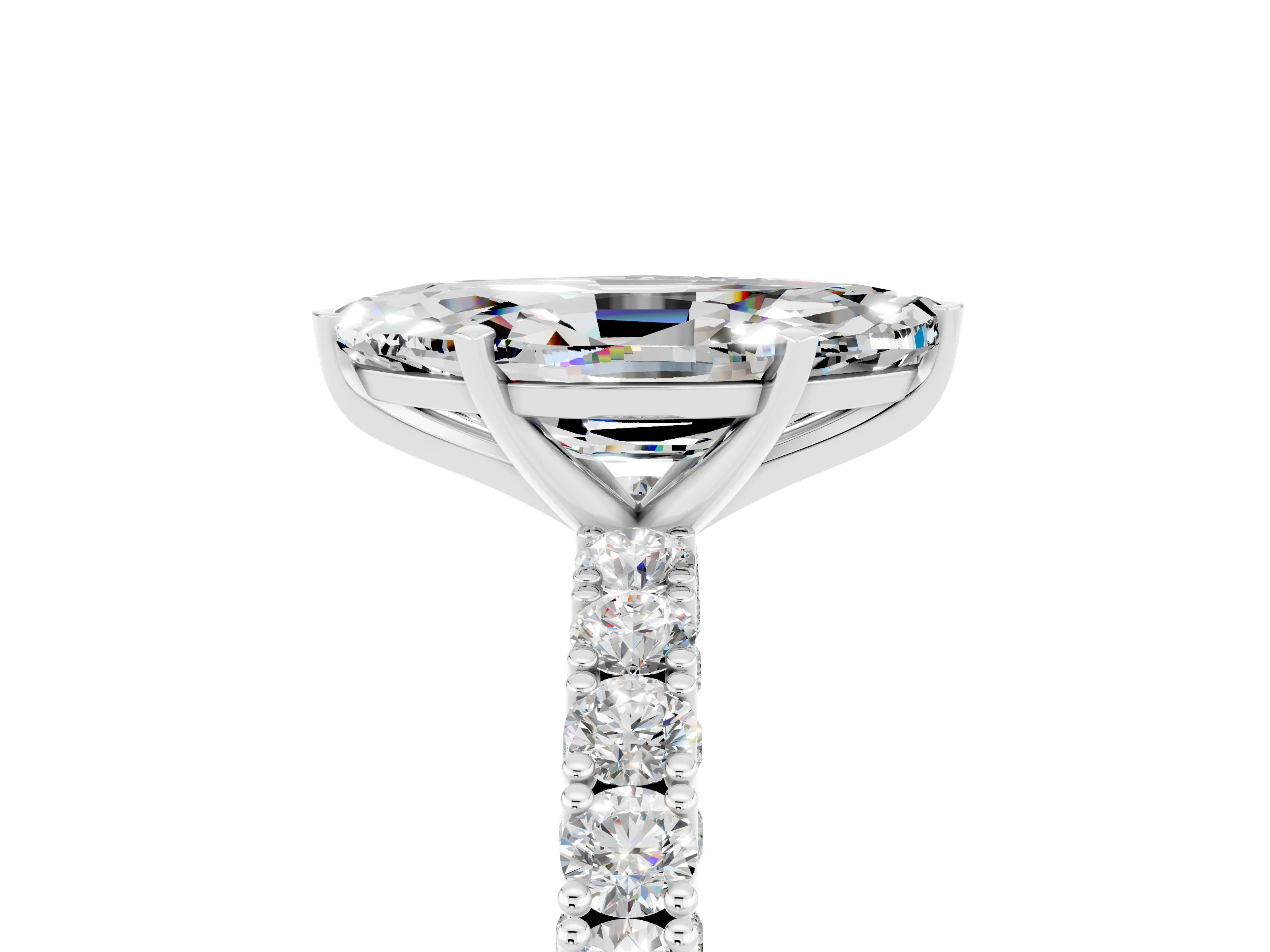 White gold Marquise Cut Diamond Pavé Band Solitaire Ring with Prong Setting_5