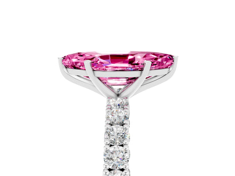 White gold Marquise Cut Diamond Pavé Band Solitaire Ring with Prong Setting_5