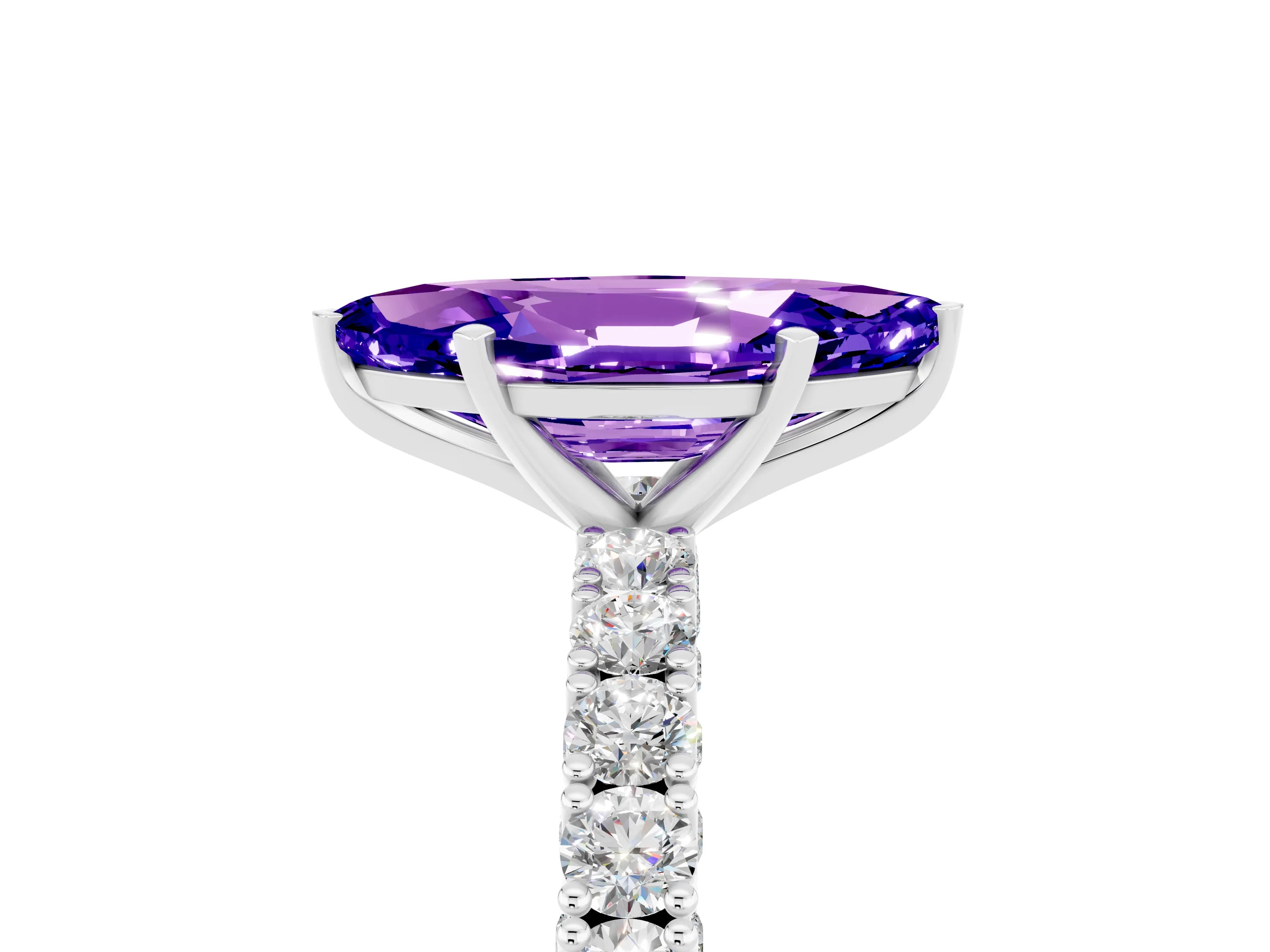 White gold Marquise Cut Diamond Pavé Band Solitaire Ring with Prong Setting_5