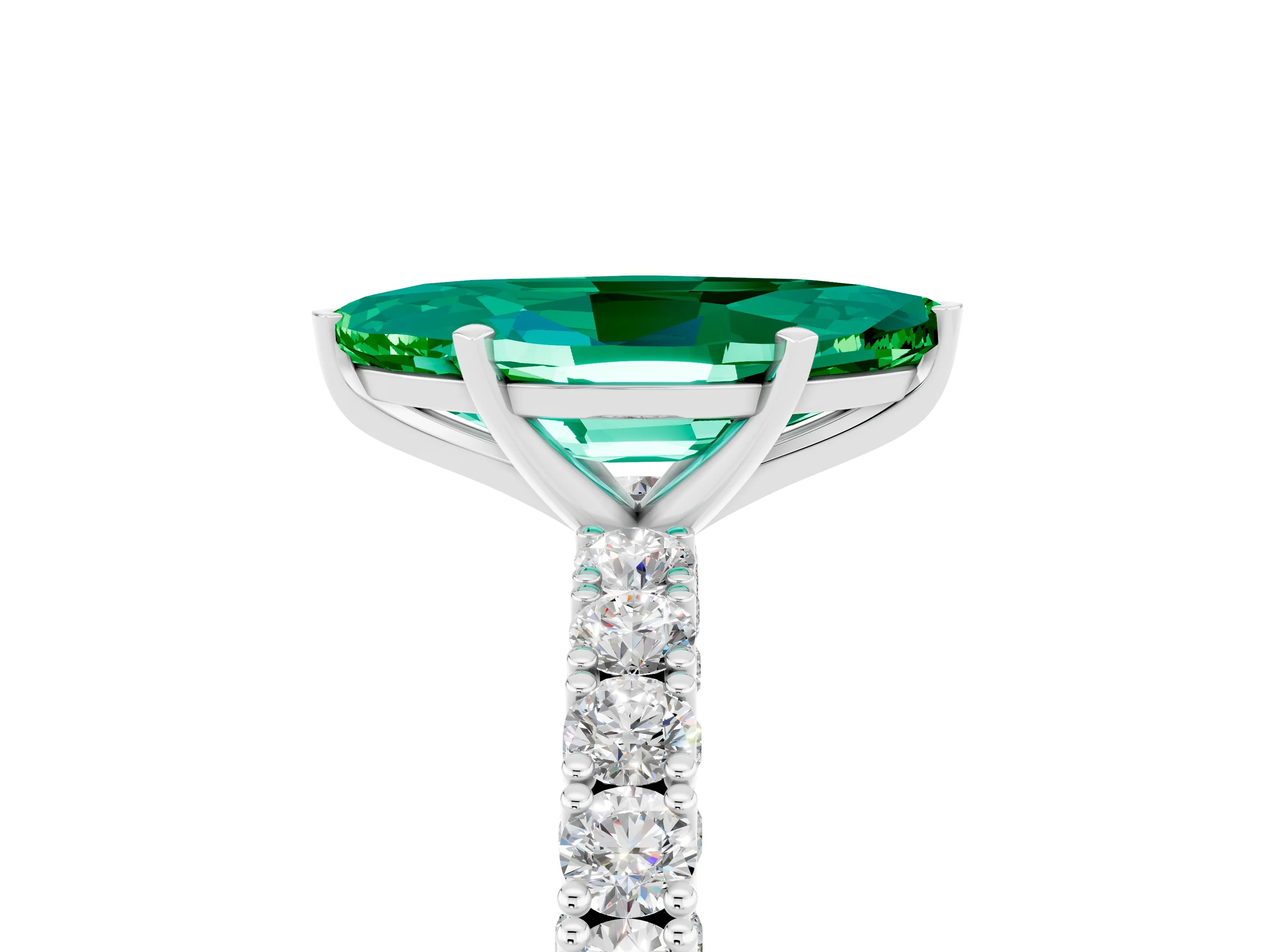 White gold Marquise Cut Diamond Pavé Band Solitaire Ring with Prong Setting_5