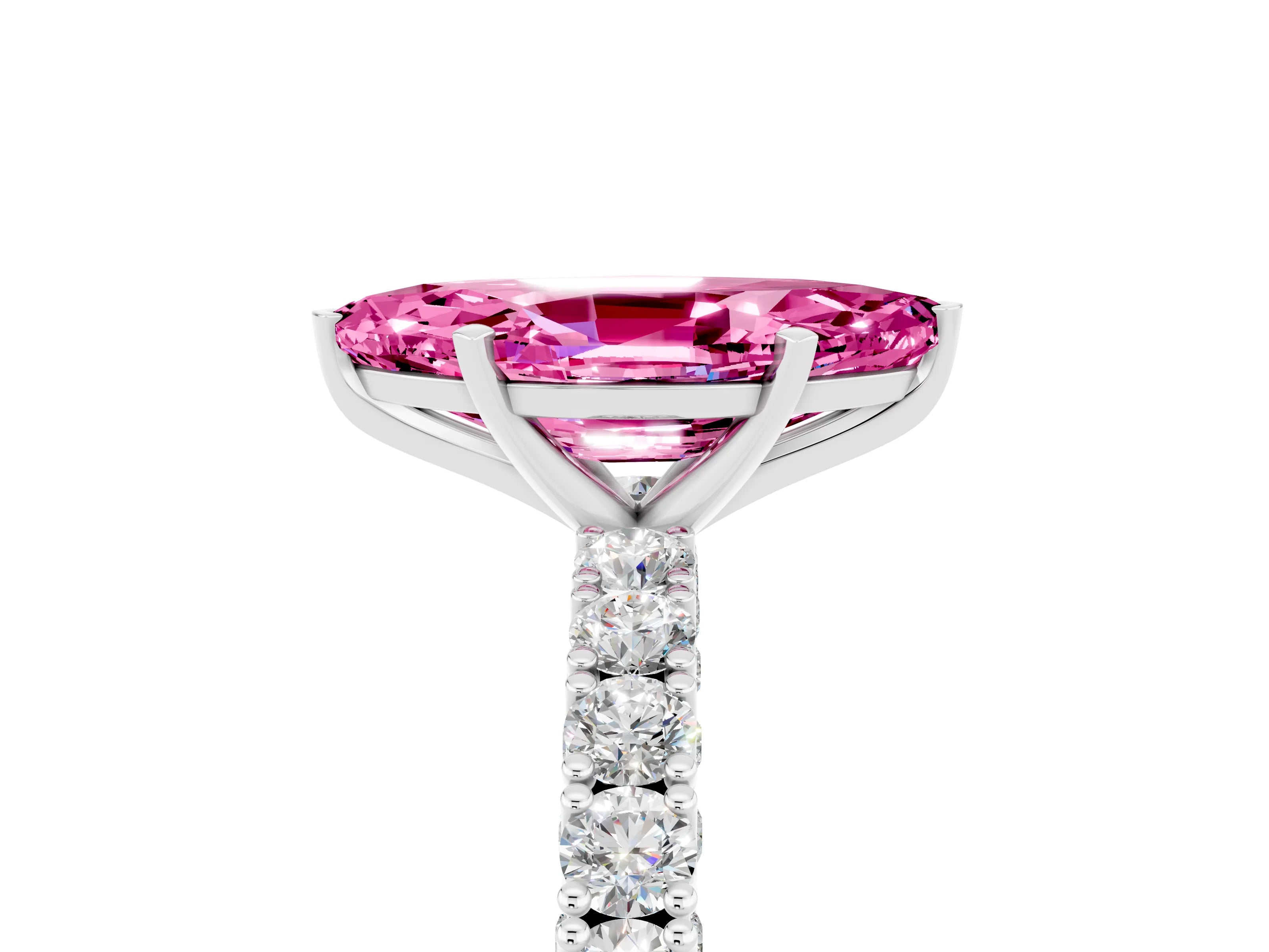 White gold Marquise Cut Diamond Pavé Band Solitaire Ring with Prong Setting_5